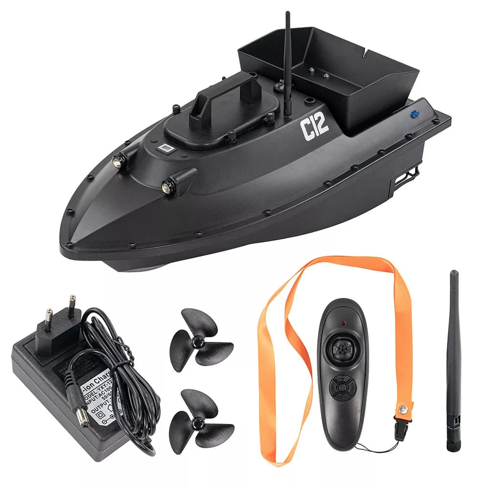 Etetőhajó C12 – fekete, 18000 mAh akkumulátorral, GPS nélküli