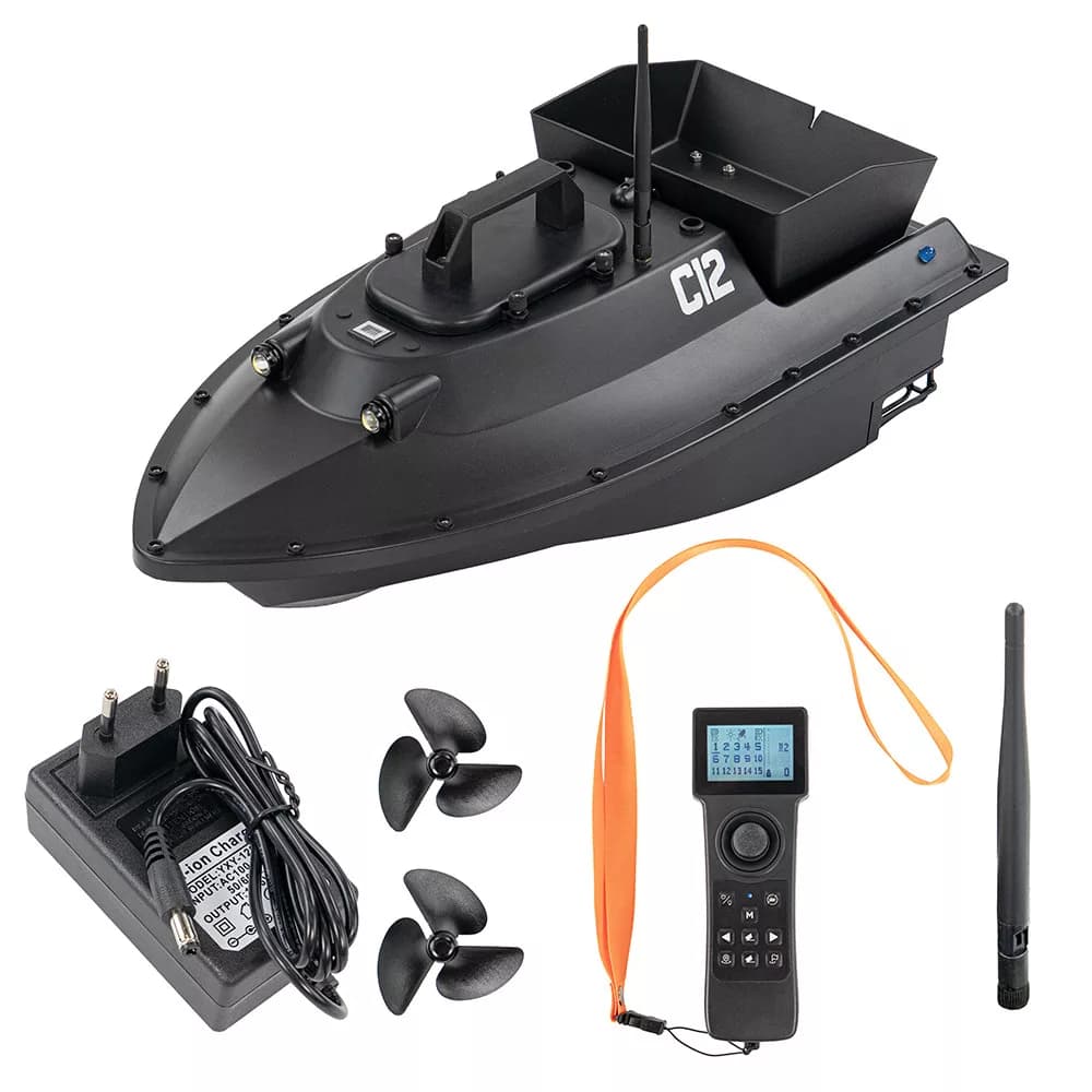 Etetőhajó C12 GPS – fekete, 18000 mAh akkumulátorral